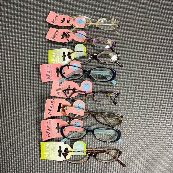 Allure Accessories - Lot Of 8 Reading Glasses Set +1.50 Power Mixed Colors Stylish Designs Lightweigh